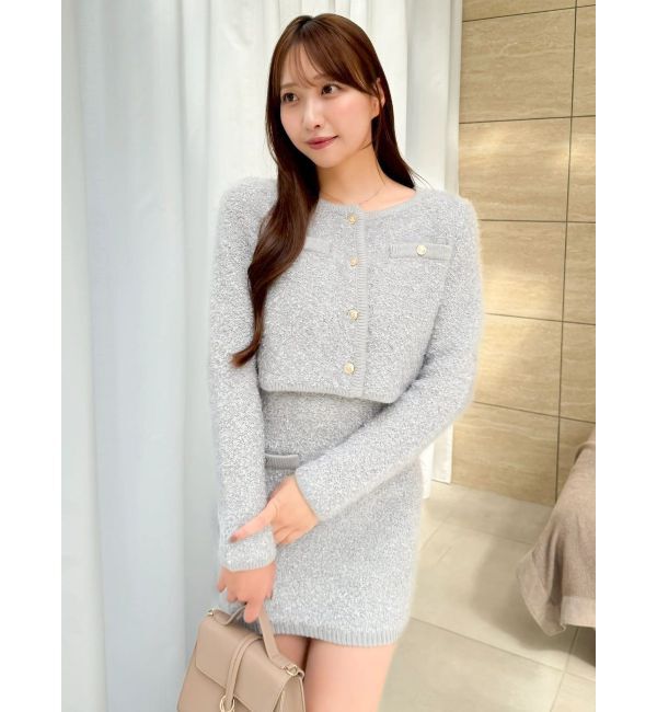 dazzlin「【セット対応】ヘアリーニットジャケット」|ノーカラージャケット|グレー