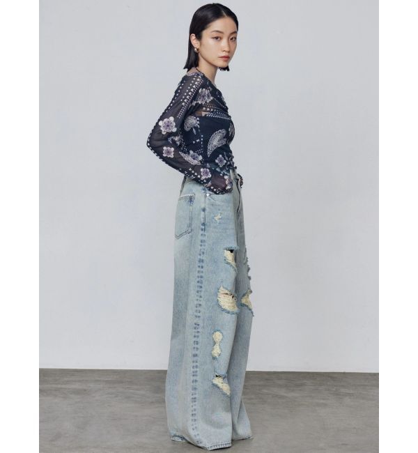 EMODA「バルキーワイドハイウエストクラッシュジーンズ」|デニム|