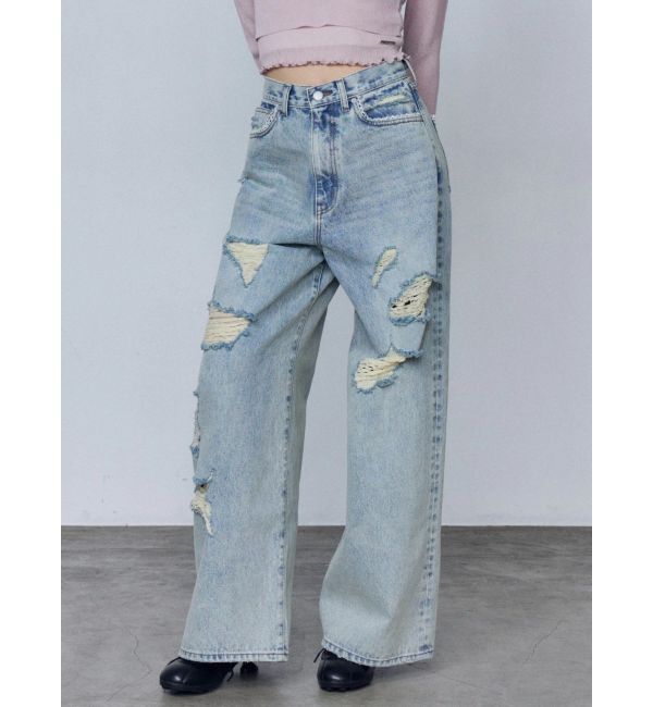 EMODA「バルキーワイドハイウエストクラッシュジーンズ」|デニム|