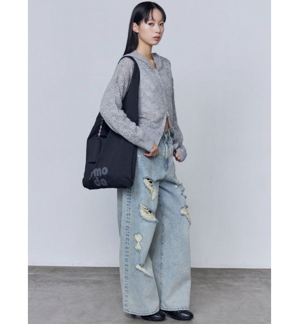 EMODA「バルキーワイドハイウエストクラッシュジーンズ」|デニム|