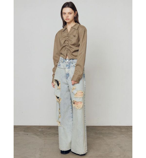 EMODA「バルキーワイドハイウエストクラッシュジーンズ」|デニム|