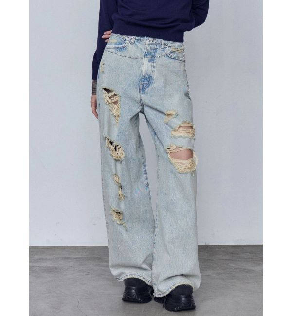 EMODA「バルキーワイドハイウエストクラッシュジーンズ」|デニム|