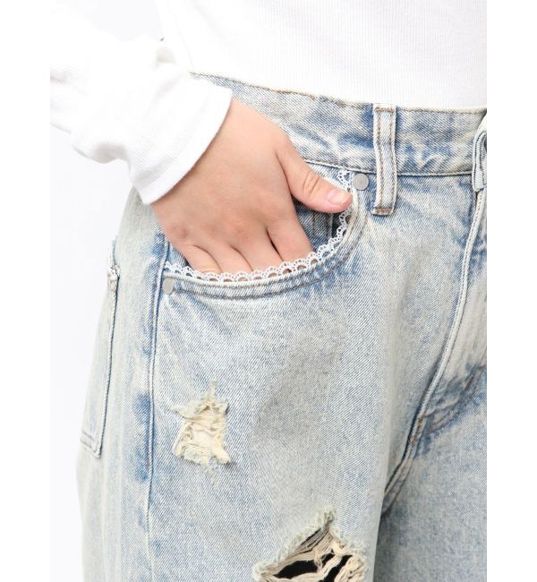 EMODA「バルキーワイドハイウエストクラッシュジーンズ」|デニム|