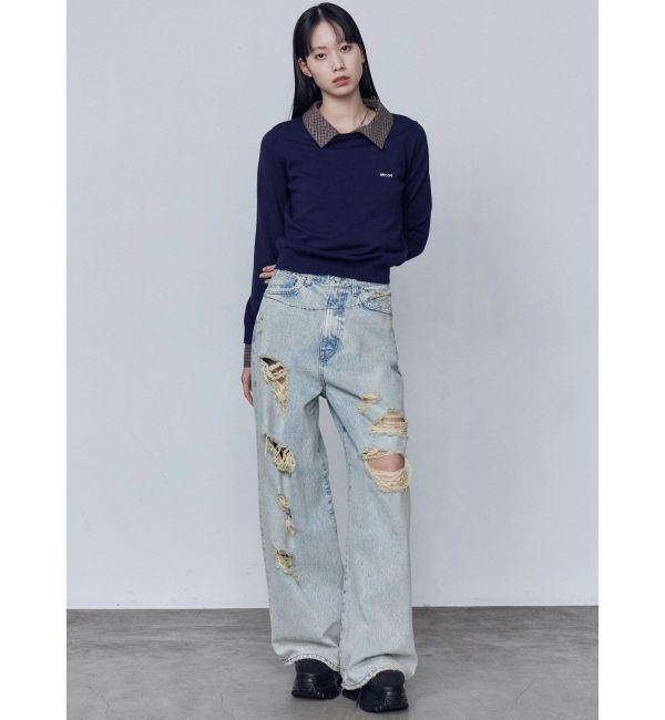 EMODA「バルキーワイドハイウエストクラッシュジーンズ」|デニム|