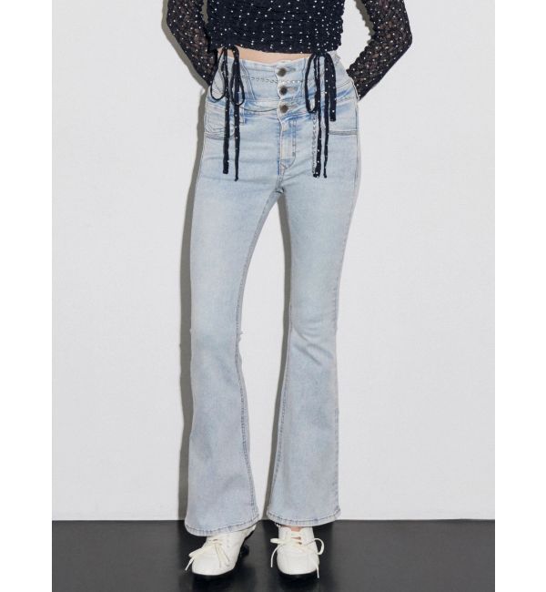 EMODA「ドットラインハイウエストフレアパギンス」|デニム|