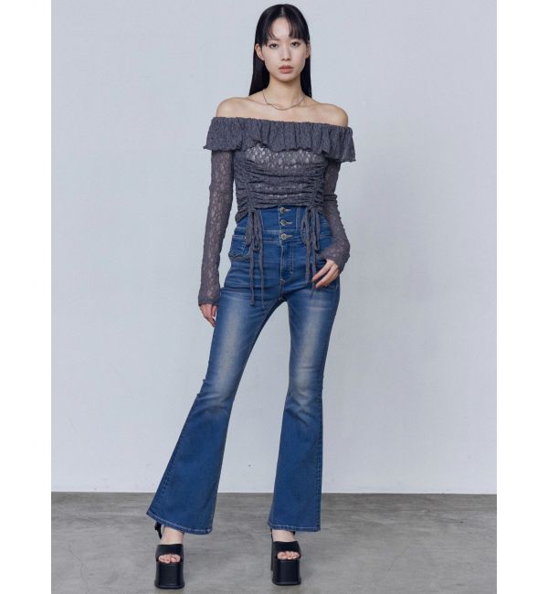 EMODA「ドットラインハイウエストフレアパギンス」|デニム|