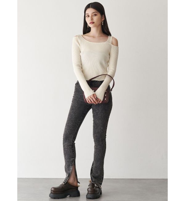 MURUA「ショルダーカットレイヤードライクリブニット」|ニット・セーター|