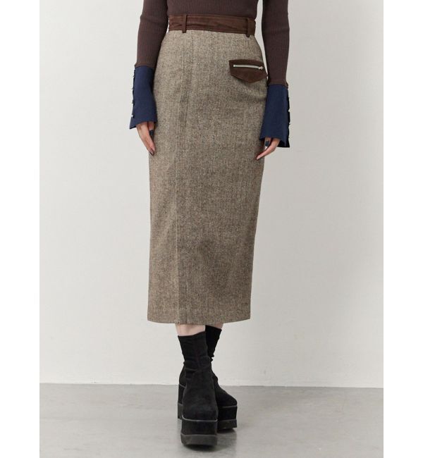 MURUA「MIXパターンスリットナロースカート」|スカート|ブラウン