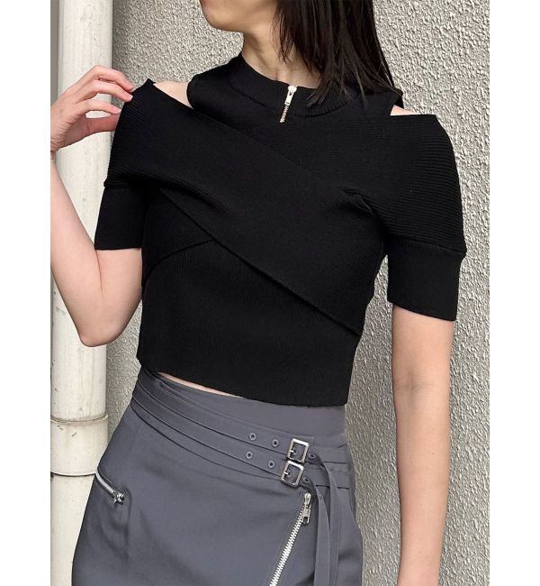 MURUA「ZIPカシュクールハーフニット」|ニット・セーター|