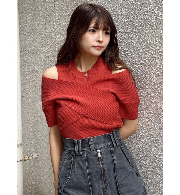 MURUA「ZIPカシュクールハーフニット」|ニット・セーター|