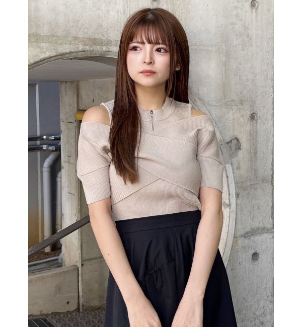 MURUA「ZIPカシュクールハーフニット」|ニット・セーター|