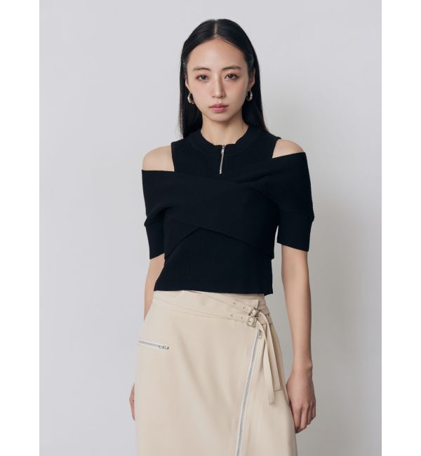 MURUA「ZIPカシュクールハーフニット」|ニット・セーター|