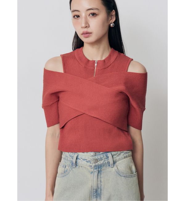 MURUA「ZIPカシュクールハーフニット」|ニット・セーター|ダークオレンジ