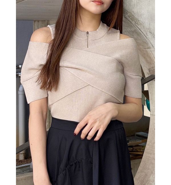 MURUA「ZIPカシュクールハーフニット」|ニット・セーター|ベージュ