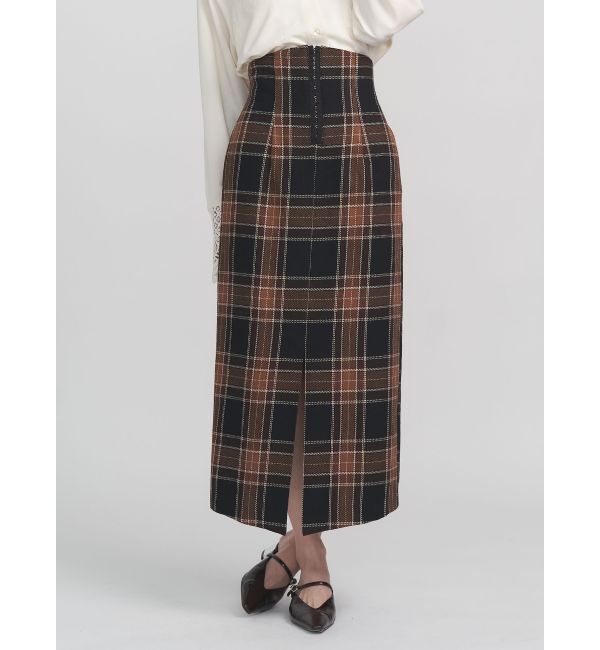 LAGUNAMOON「ロービングチェックナロースカート」|スカート|ブラウン