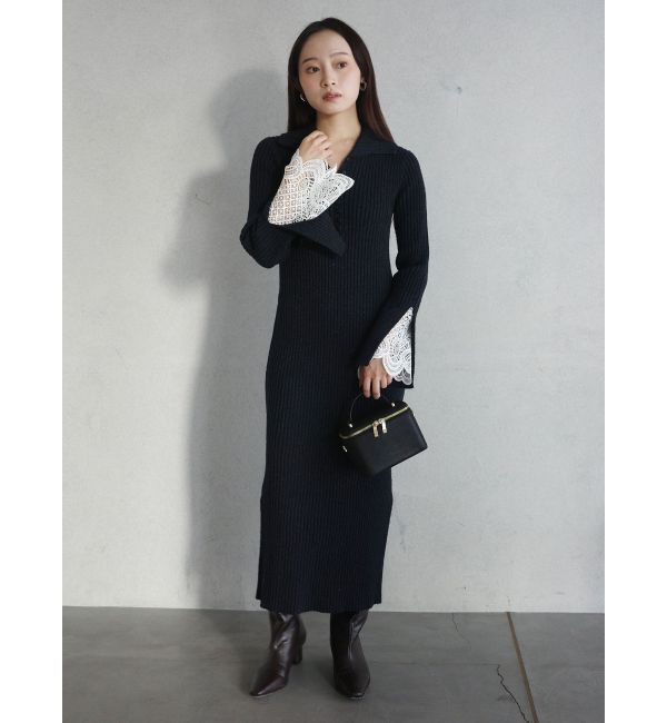 LAGUNAMOON「ラメブレンドレースカフスニットワンピース」|ワンピース|