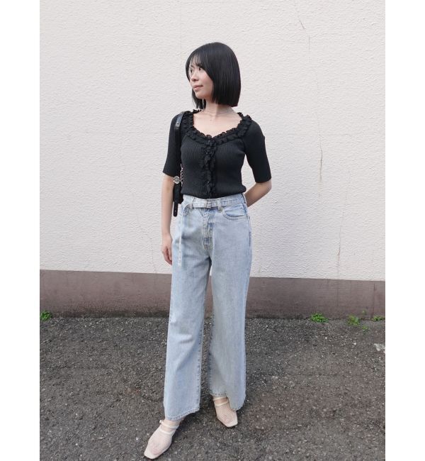 LAGUNAMOON「リブフリルハーフスリーブカーデニットプルオーバー」|カーディガン|