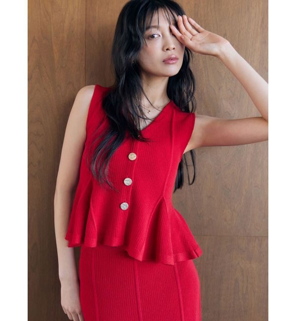 LAGUNAMOON「ペプラムノースリニットトップス」|ニット・セーター|レッド