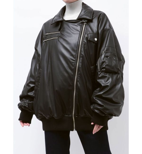 jouetie「フェイクレザーライダースMA-1ジャケット」|ブルゾン・スタジャン|ブラック