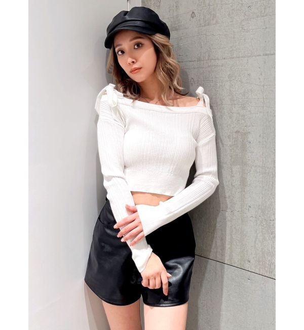 GYDA「ベロアリボンオフショルニットトップス」|ニット・セーター|