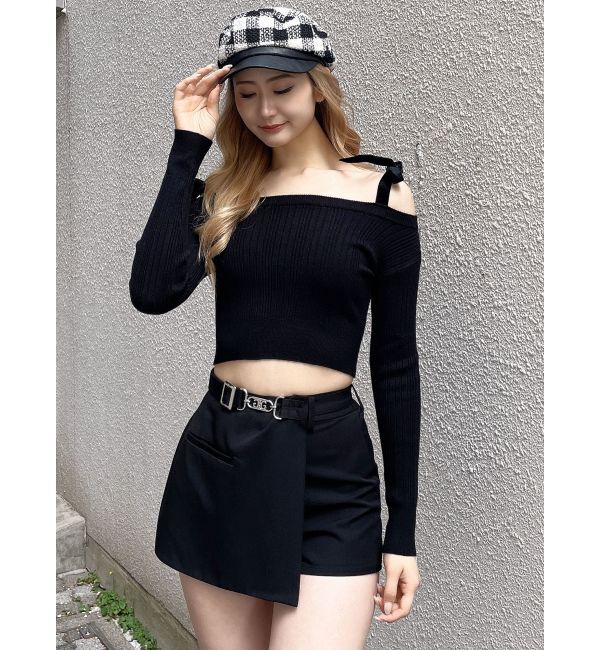 GYDA「ベロアリボンオフショルニットトップス」|ニット・セーター|