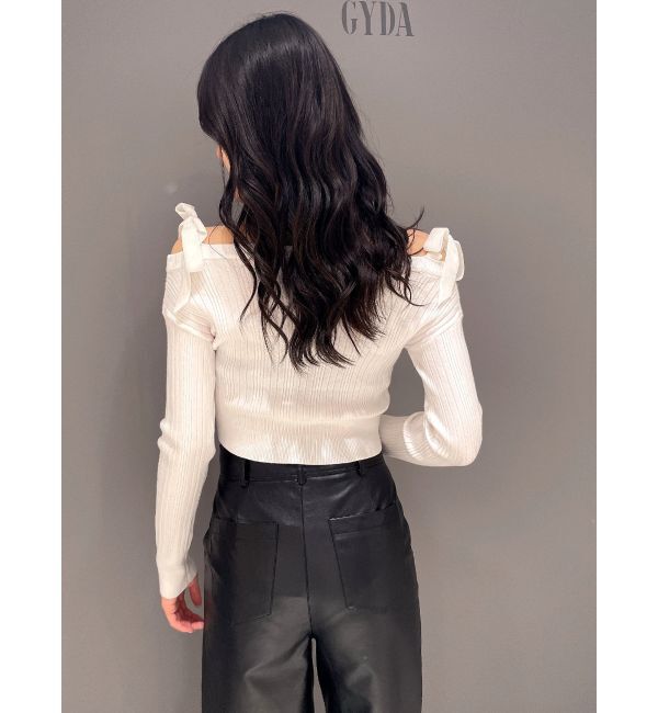 GYDA「ベロアリボンオフショルニットトップス」|ニット・セーター|