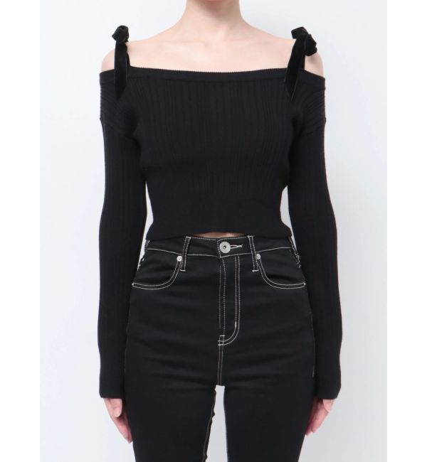 GYDA「ベロアリボンオフショルニットトップス」|ニット・セーター|