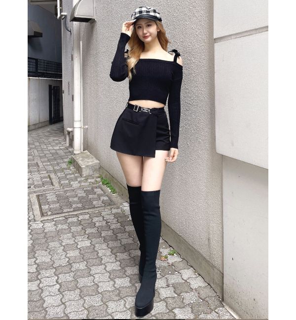 GYDA「ベロアリボンオフショルニットトップス」|ニット・セーター|