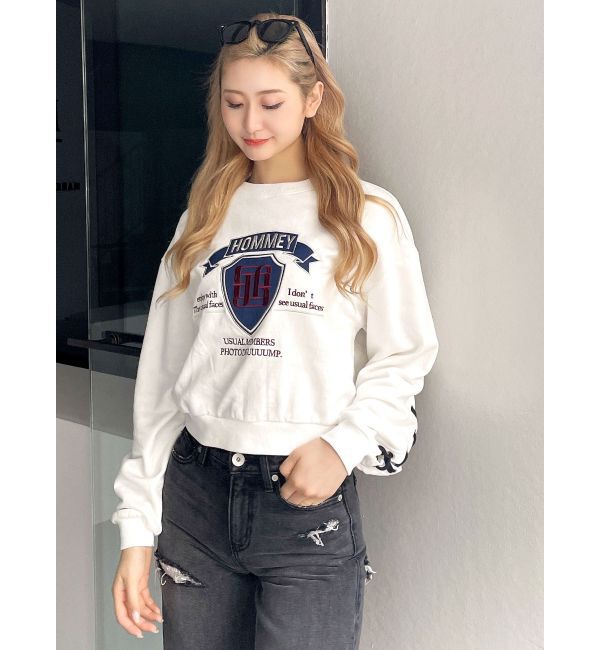 GYDA「BACKレースアップショートロゴスウェットトップス」|スウェット・ジャージ|