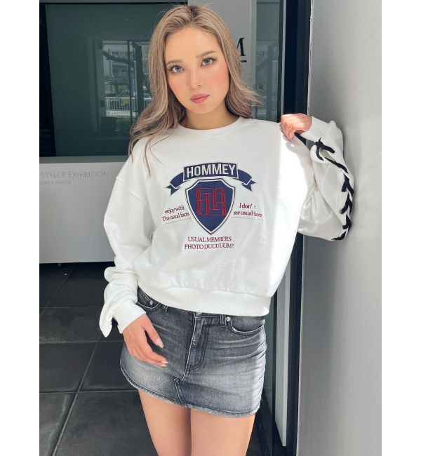 GYDA「BACKレースアップショートロゴスウェットトップス」|スウェット・ジャージ|