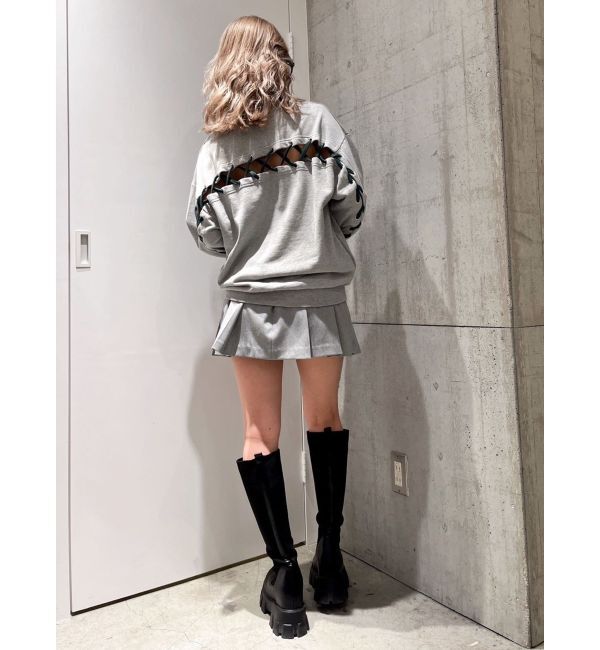 GYDA「BACKレースアップショートロゴスウェットトップス」|スウェット・ジャージ|