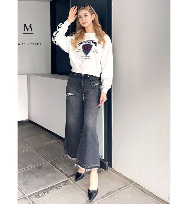 GYDA「BACKレースアップショートロゴスウェットトップス」|スウェット・ジャージ|