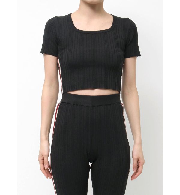 GYDA「サイドラインハーフスリーブニットトップス」|ニット・セーター|