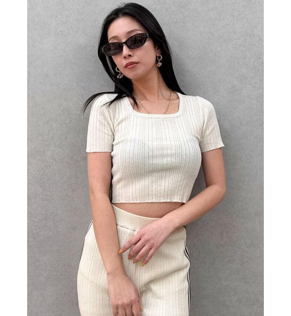 GYDA「サイドラインハーフスリーブニットトップス」|ニット・セーター|