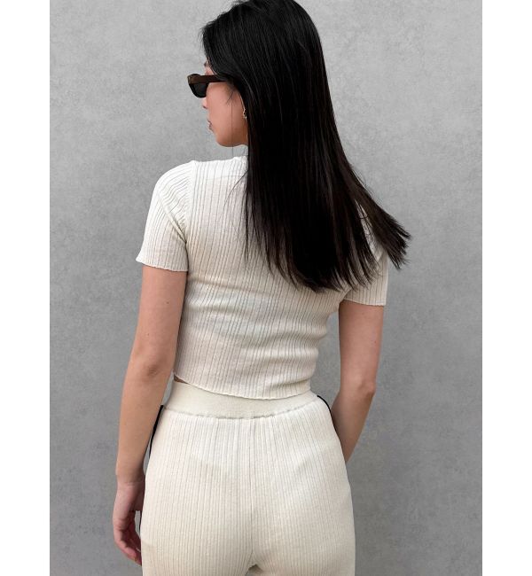 GYDA「サイドラインハーフスリーブニットトップス」|ニット・セーター|