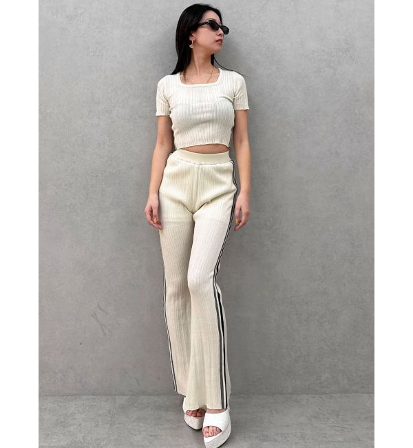 GYDA「サイドラインハーフスリーブニットトップス」|ニット・セーター|