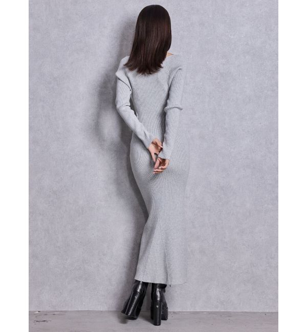 GYDA「GYDA chain SIDE OPENロングフレアニットワンピース」|ワンピース|