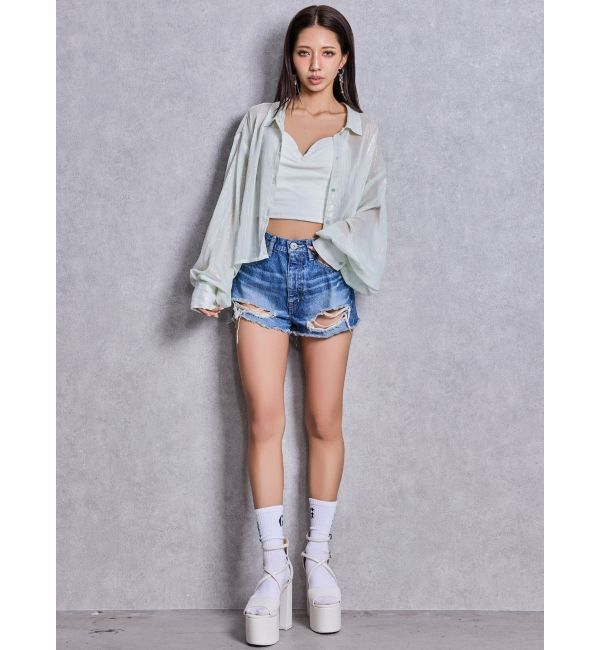 GYDA「SHEERラメショートシャツ」|シャツ・ブラウス|