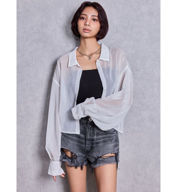 GYDA「SHEERラメショートシャツ」|シャツ・ブラウス|