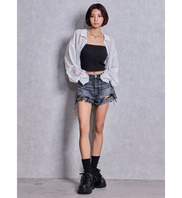 GYDA「SHEERラメショートシャツ」|シャツ・ブラウス|