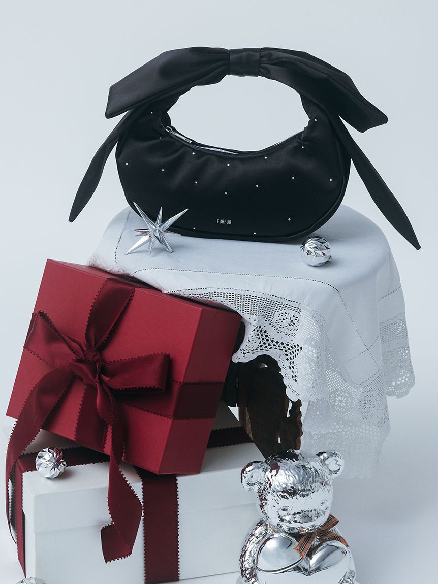 FURFUR「リボンハンドルサテンムーンバッグ」|ハンドバッグ|BLK
