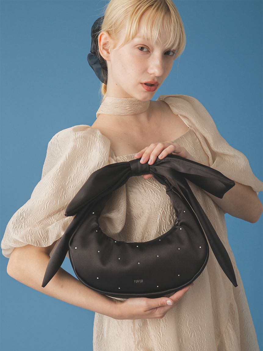 FURFUR「リボンハンドルサテンムーンバッグ」|ハンドバッグ|