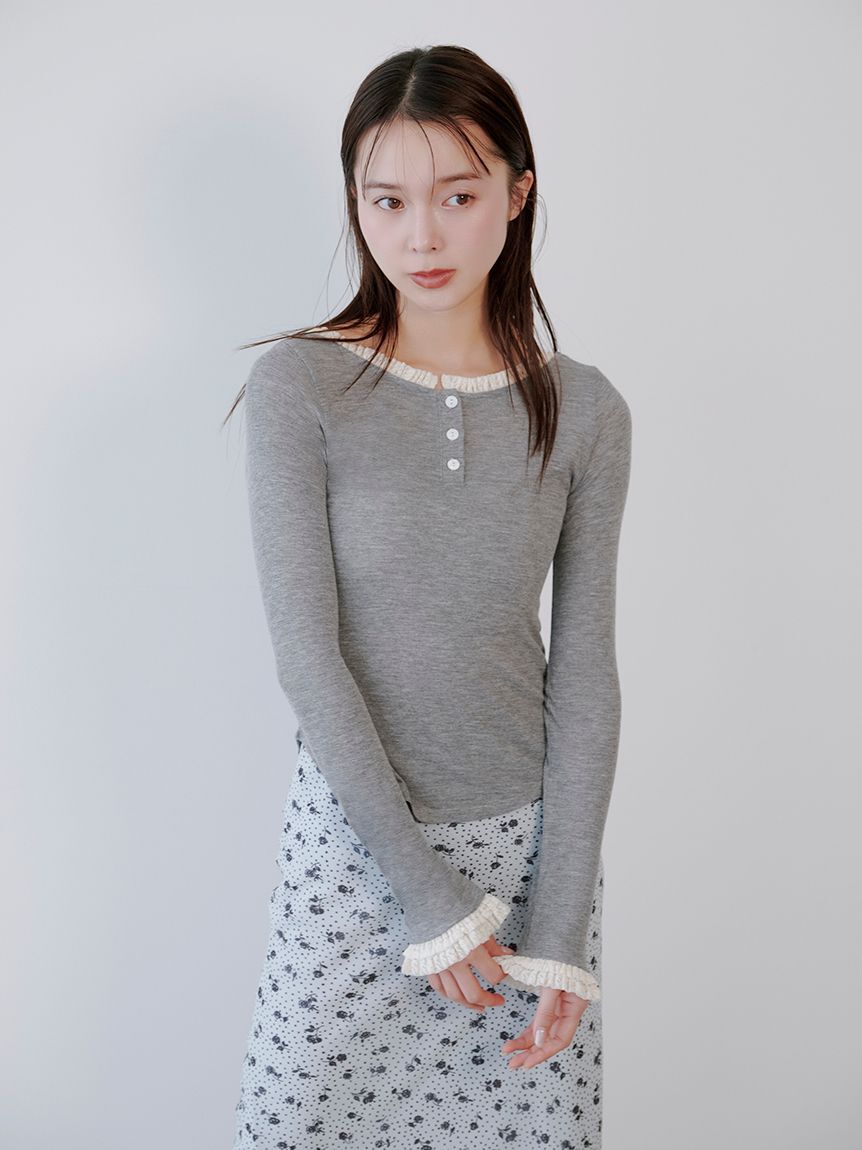 LILY BROWN「バックオープンヘンリーネックカットトップス」|Tシャツ・カットソー|GRY