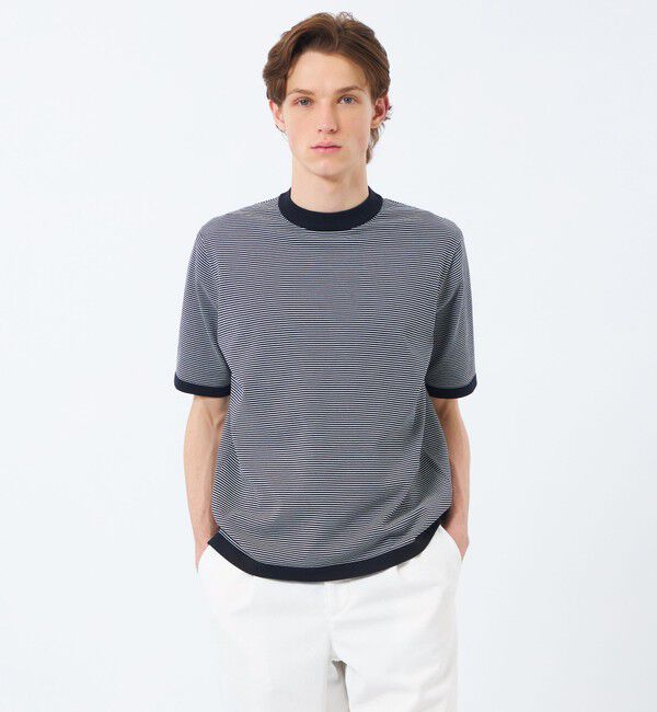 MACKINTOSH PHILOSOPHY「16Gプレーティング天竺 セミモックネックニットTシャツ」|Tシャツ・カットソー|ネイビー