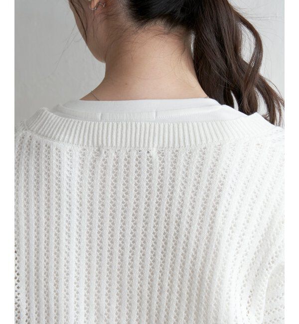 ikka「透かし編みVネックカーディガン」|その他|