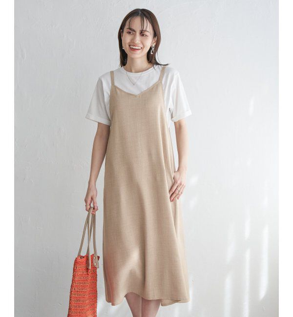 ikka「リネンライク２ＷＡＹキャミワンピＳＥＴ」|ワンピース|ベージュ