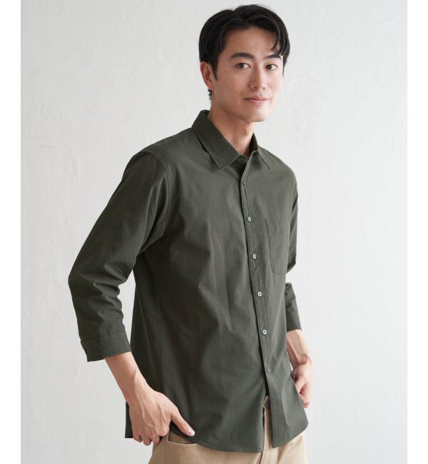 ikka「7.5分袖ドライタッチシャツ」|シャツ・ブラウス|カーキ