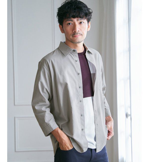 ikka「7.5分袖ドライタッチシャツ」|シャツ・ブラウス|グレージュ