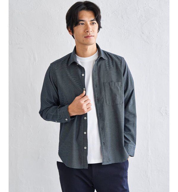 IKKA LOUNGE「デニムライクスイスカラーシャツ」|シャツ・ブラウス|ダークネイビー