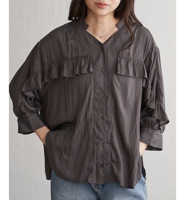 VENCE share style「袖フリルブラウス」|シャツ・ブラウス|チャコール